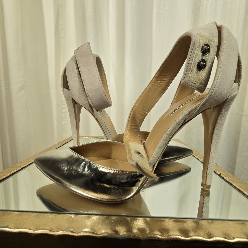 Emporio Armani Metallic Silver Leather Heels - Picture 12 of 15
